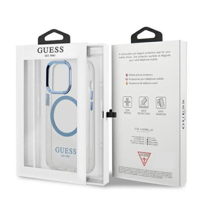 Guess - Guess iPhone 13 Pro Skal Magsafe Metal Outline - Blå