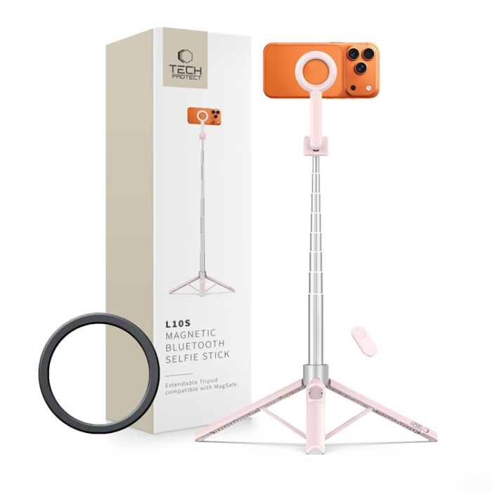 Tech-Protect - Tech-Protect Trådlös Magsafe Selfiestick Tripod L10S - Rosa/Grå