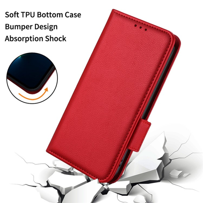 A-One Brand - Sony Xperia 1 VII Plånboksfodral Litchi Texture Med Rem - Röd