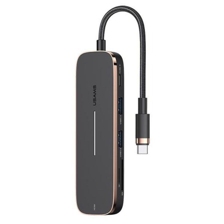 USAMS Adapter Hubb 2xUSB-A USB-C HDMI MicroSD SD - Svart | 3541 | AlltMobil