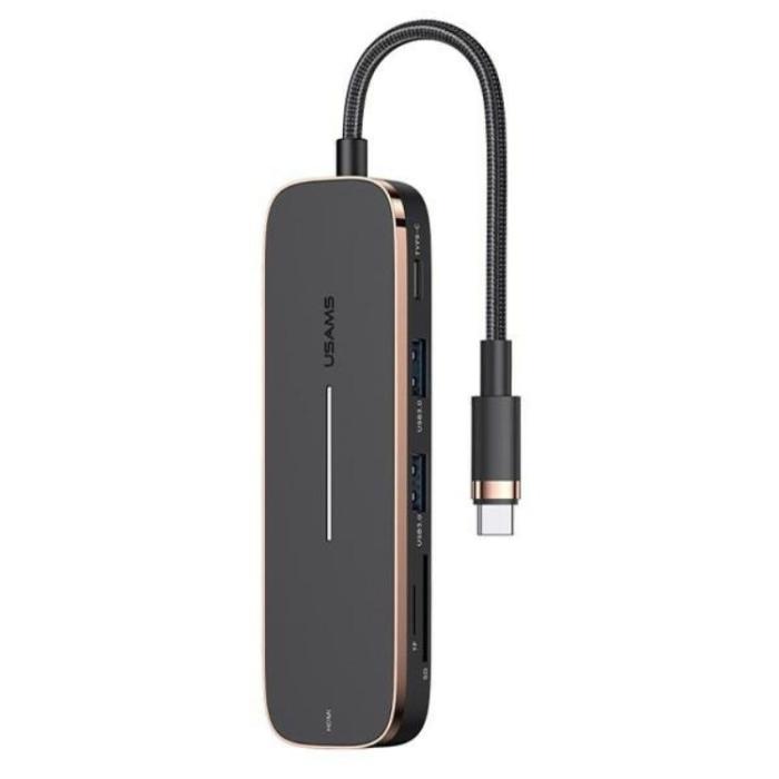 USAMS - USAMS Adapter Hubb 2xUSB-A USB-C, HDMI, MicroSD, SD - Svart
