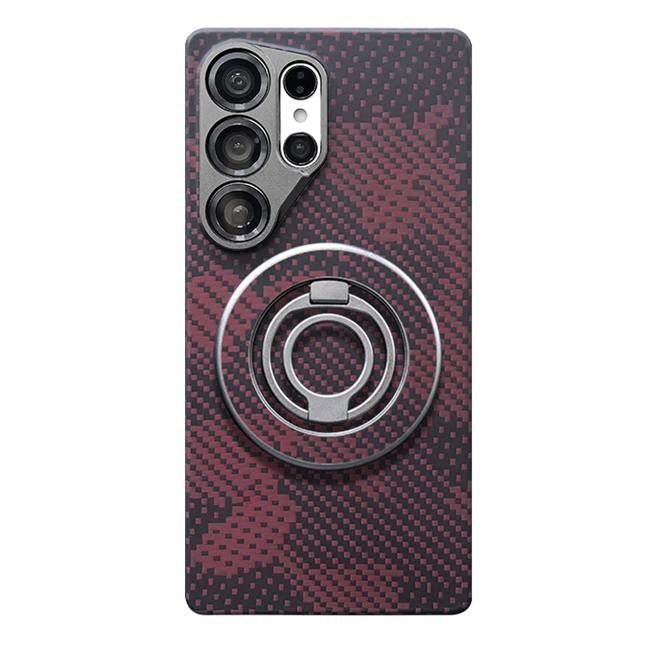 Galaxy S25 Ultra Mobilskal MagSafe Kevlar Metal Ring - Camouflage Röd | 2353 | AlltMobil