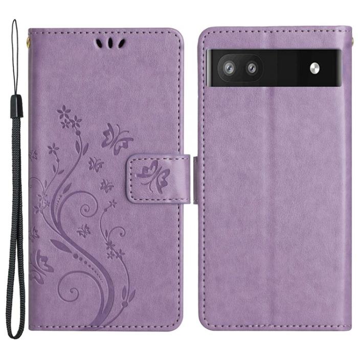 A-One Brand - Google Pixel 6a Plånboksfodral Imprinted Butterfly - Ljuslila