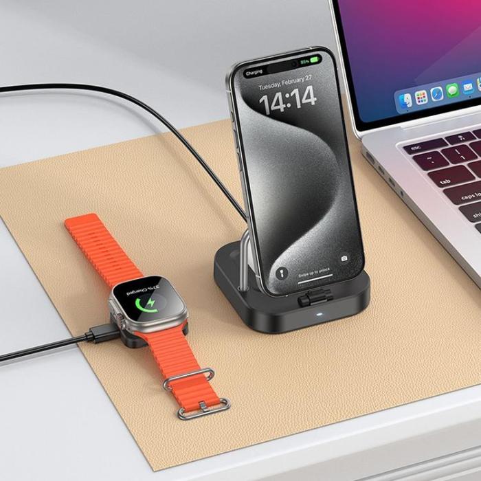 Hoco - Hoco 3in1 Trådlös Laddare Apple Watch, iPhone, Airpods 5W 3A CQ16A - Svart