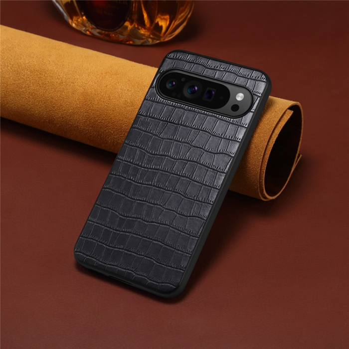A-One Brand - Google Pixel 10/10 Pro Mobilskal Crocodile Texture  - Svart