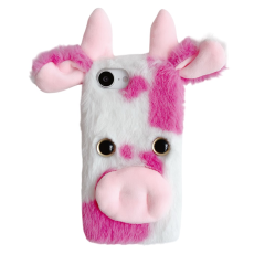 A-One Brand - iPhone 16e Mobilskal Fluffy Cute Cow Plush TPU - Rosa