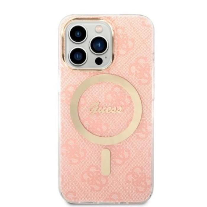 Guess - Guess iPhone 13 Pro Magsafe Skal Print + Trådlös Laddare - Rosa