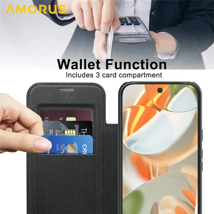 AMORUS - AMORUS Google Pixel 10 Pro XL Plånboksfodral Magsafe RFID - Svart