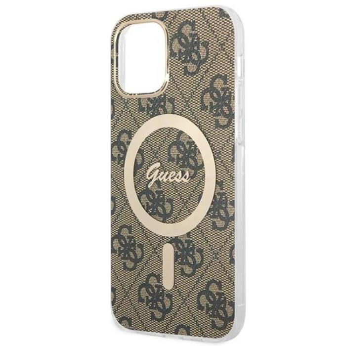 Guess - Guess iPhone 12/12 Pro Magsafe Skal Print + Trådlös Laddare - Brun