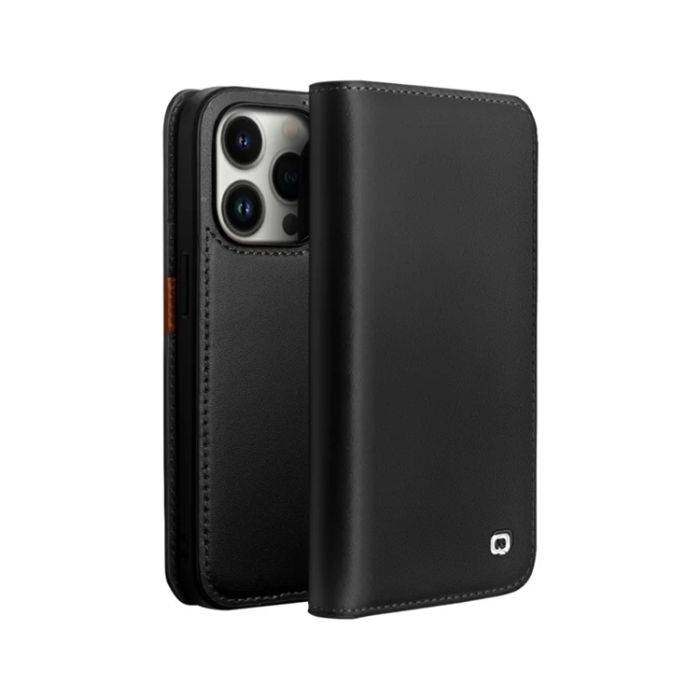 QIALINO - Qialino iPhone 14 Pro Plånboksfodral Äkta läder - Svart