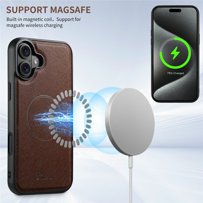 SUTENI - SUTENI iPhone 17 Mobilskal MagSafe Cross Texture H18 - Brun