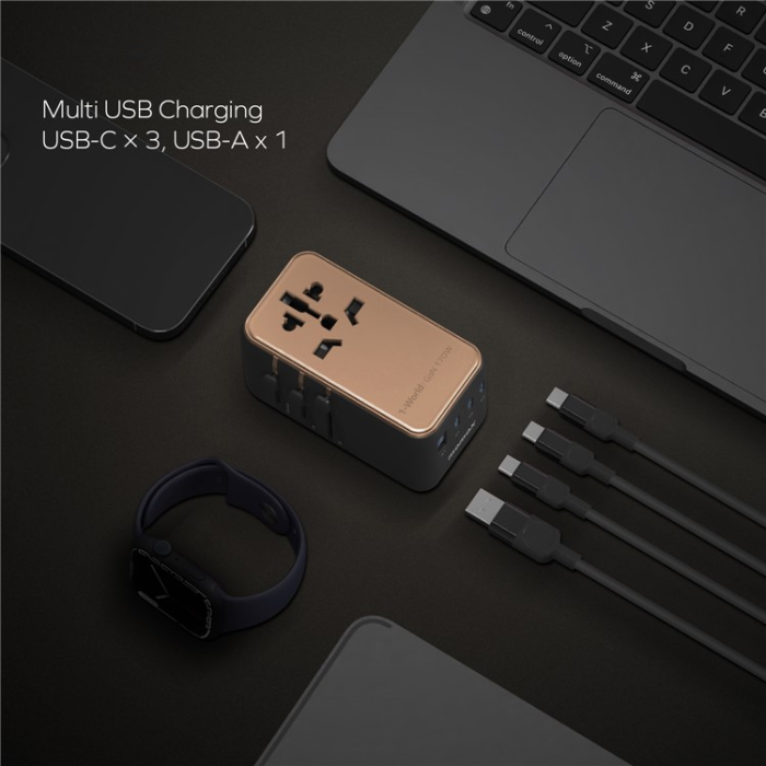 DUZZONA - MCDODO GaN Snabbladdare 3xUSB-C/USB-A 170W USB-C Kabel 1-World