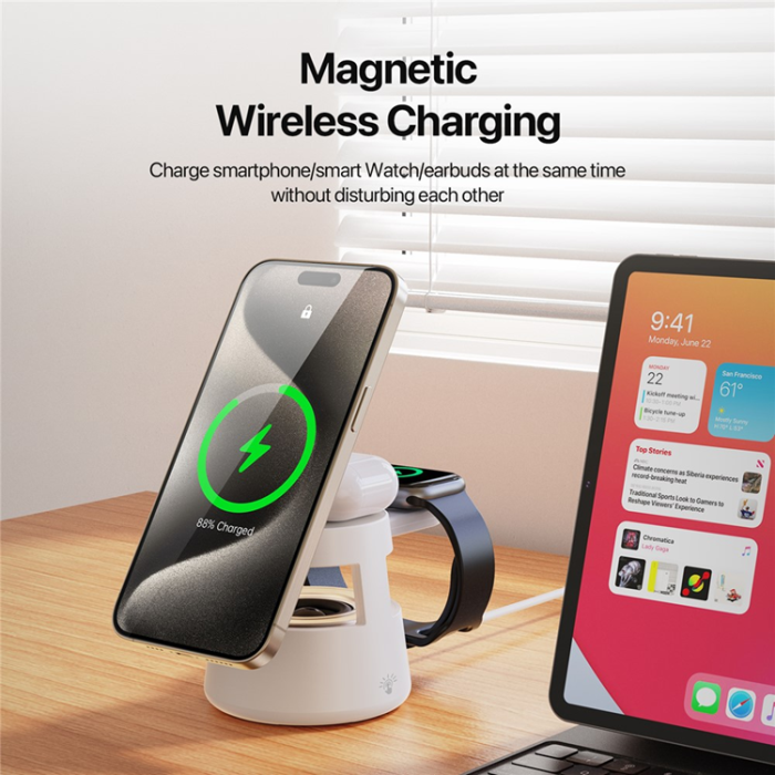 DUZZONA - DUZZONA MagSafe Trådlös Laddare iPhone, Apple Watch, Airpods - W23 - Vit