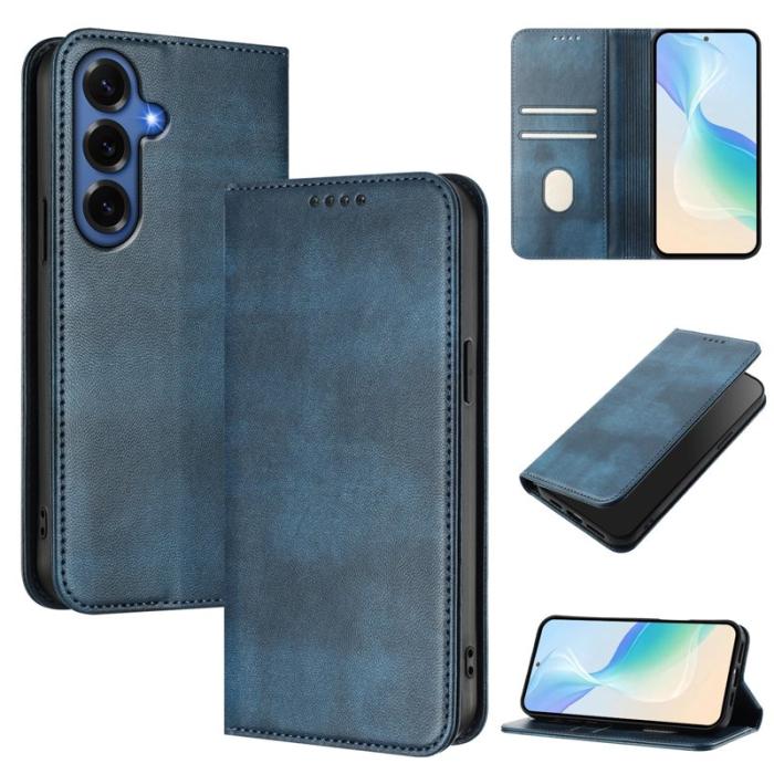 OEM - Samsung Galaxy S26+ Plånboksfodral Retro Textur RFID Skydd Konstläder - Blå