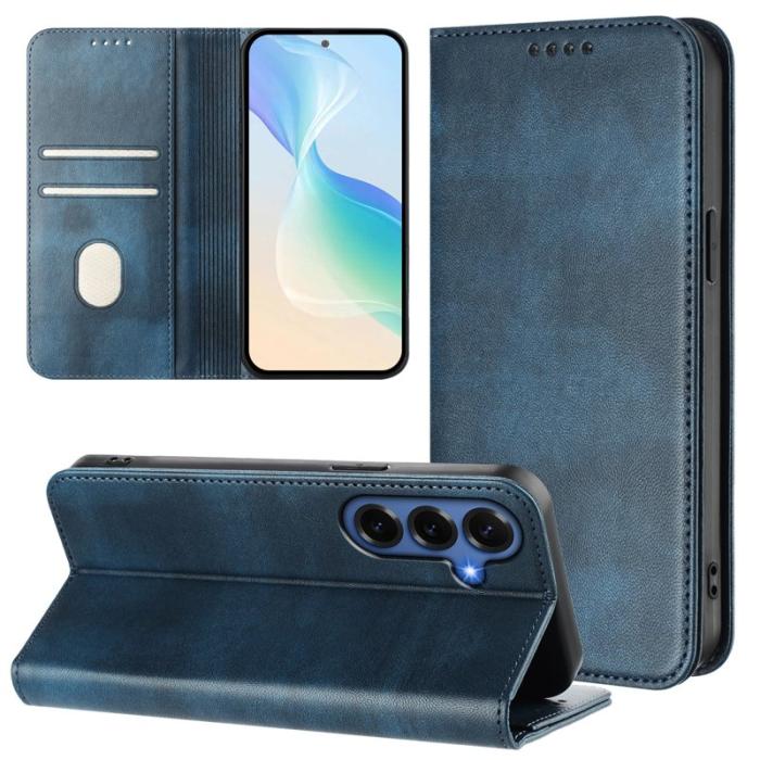 OEM - Samsung Galaxy S26+ Plånboksfodral Retro Textur RFID Skydd Konstläder - Blå