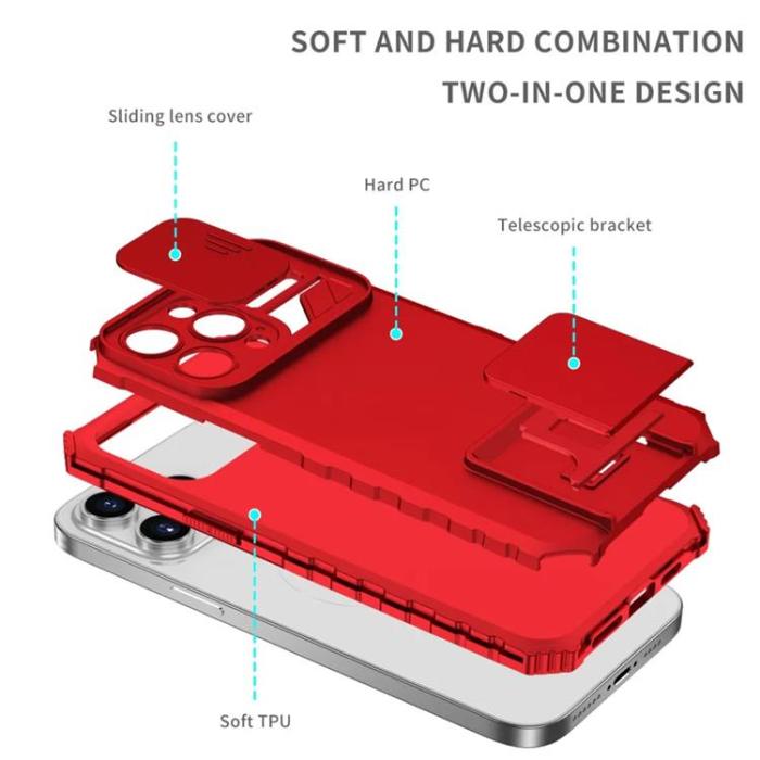 Taltech - iPhone 15 Pro Max Mobilskal med Skjutkameralock - Röd