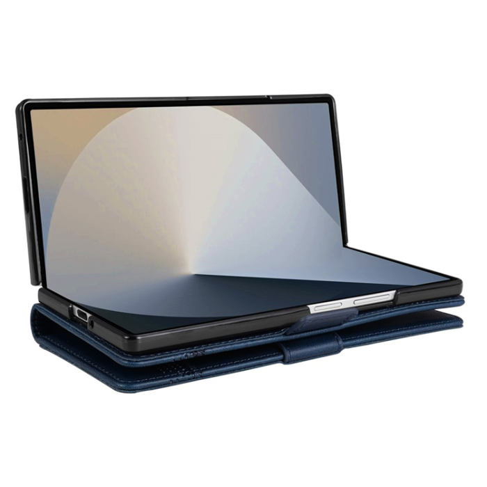 AZNS - AZNS Galaxy Z Fold 7 Plånboksfodral Cowhide Läder - Blå