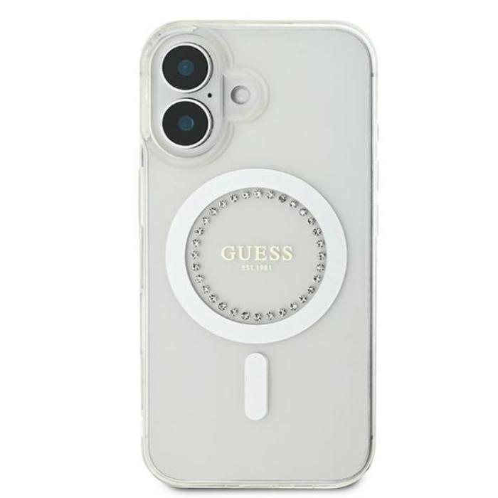 Guess - Guess iPhone 16 Mobilskal MagSafe IML Rhinestones - Vit