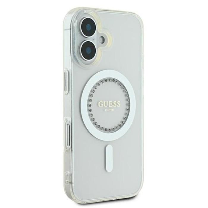 Guess - Guess iPhone 16 Mobilskal MagSafe IML Rhinestones - Vit