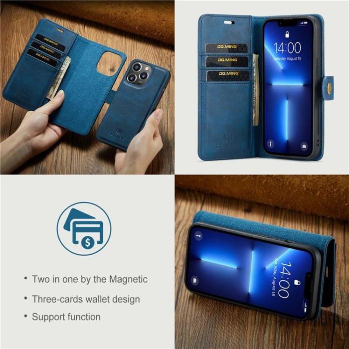 DG.MING - DG.MING iPhone 15 Pro Max Plånboksfodral Äkta Läder 2in1 - Blå