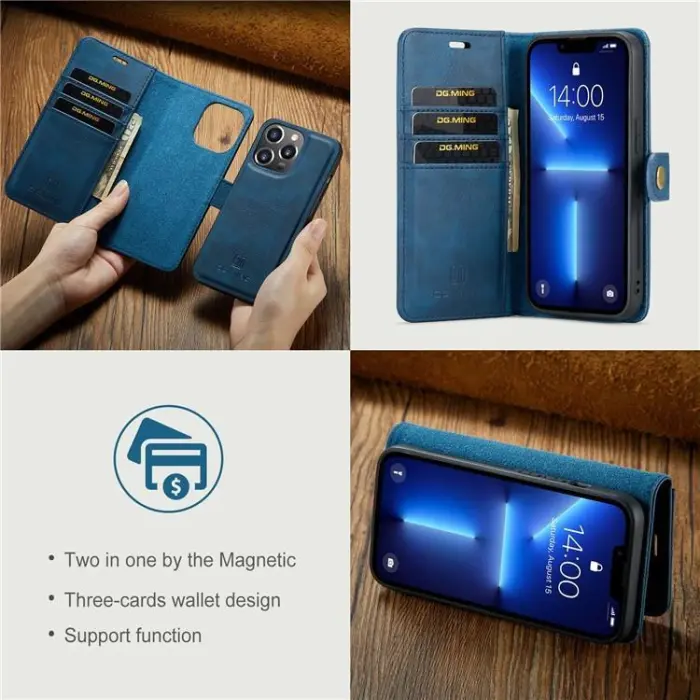 DG.MING - DG.MING iPhone 15 Pro Max Plånboksfodral Äkta Läder 2in1 - Blå