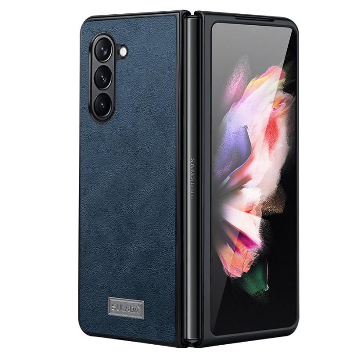 SULADA - SULADA Galaxy Z Fold5 Fodral KonstLäder TPU+PC Blå