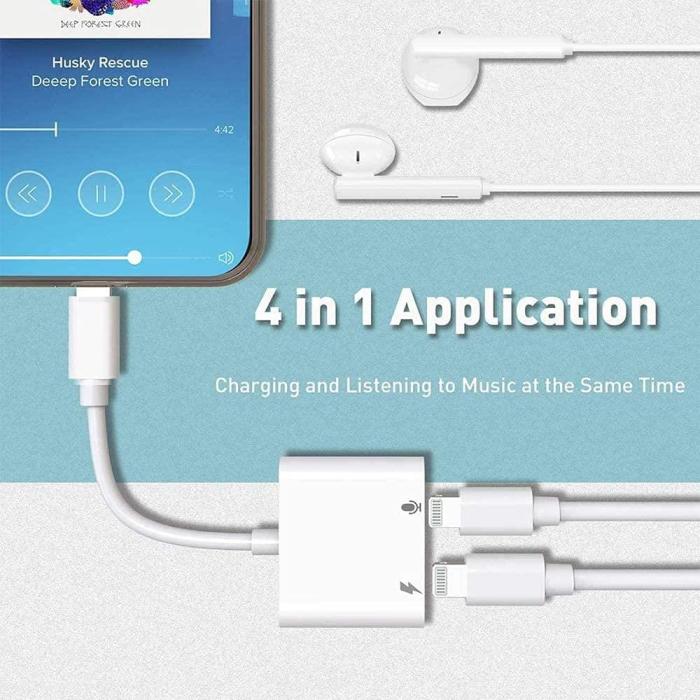 A-One Brand - 2 in 1 Lightning Splitter hörlurar Lightning Laddare adapter
