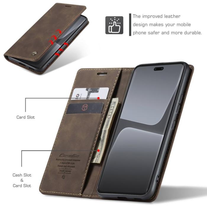 Caseme - CASEME 013 Series Xiaomi 13 Lite Plånboksfodral Ställ Konstläder Brun