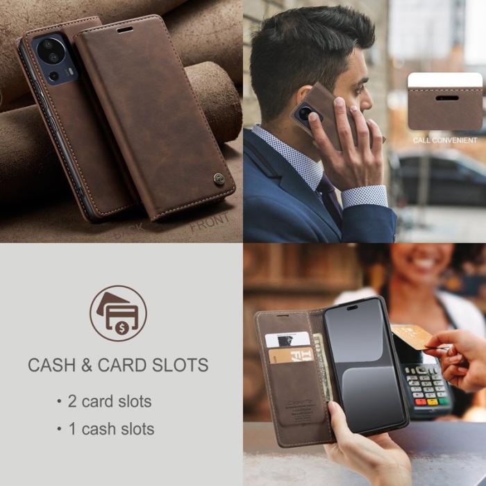 Caseme - CASEME 013 Series Xiaomi 13 Lite Plånboksfodral Ställ Konstläder Brun