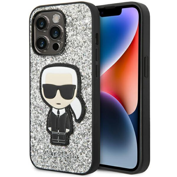 Karl Lagerfeld iPhone 14 Pro Max Skal Glitter Flakes Ikonik - Silver | 2353 | AlltMobil
