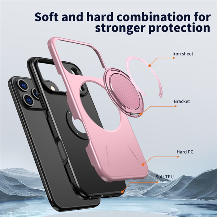 A-One Brand - iPhone 17 Pro Mobilskal MagSafe Rotating Kickstand - Rosa