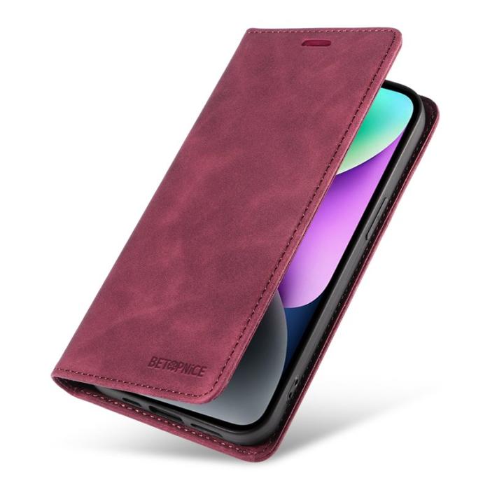 BETOPNICE - BETOPNICE 003 iPhone 15 Plånboksfodral RFID Blocking Konstläder - Röd