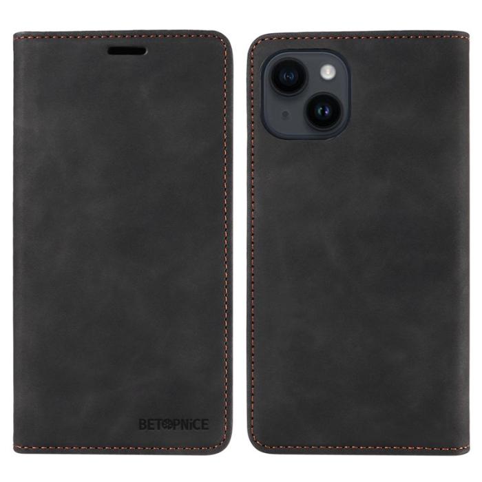BETOPNICE - BETOPNICE 003 iPhone 15 Plånboksfodral RFID Blocking Konstläder - Svart
