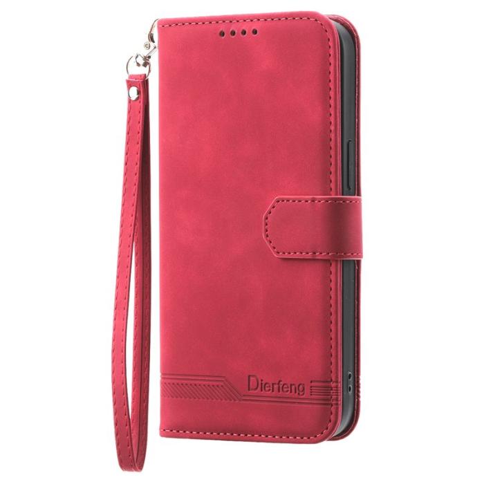 DIERFENG - DIERFENG DF-03 iPhone 16 Plus Plånboksfodral Konstläder - Röd