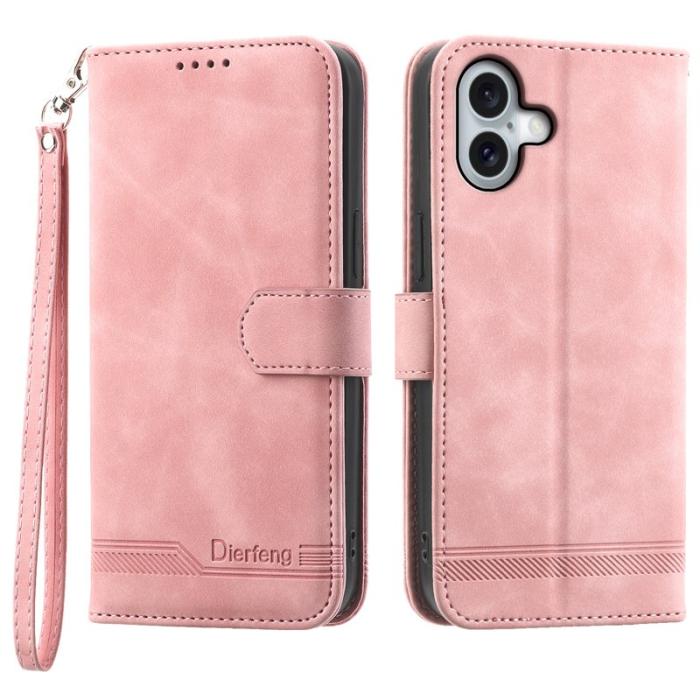 DIERFENG - DIERFENG DF-03 iPhone 16 Plus Plånboksfodral Konstläder - Rosa