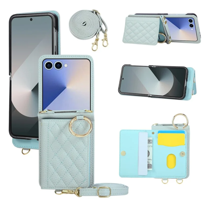 A-One Brand - Galaxy Z Flip 7 5G Mobilskal Korthållare Kickstand Rhombus - Blå