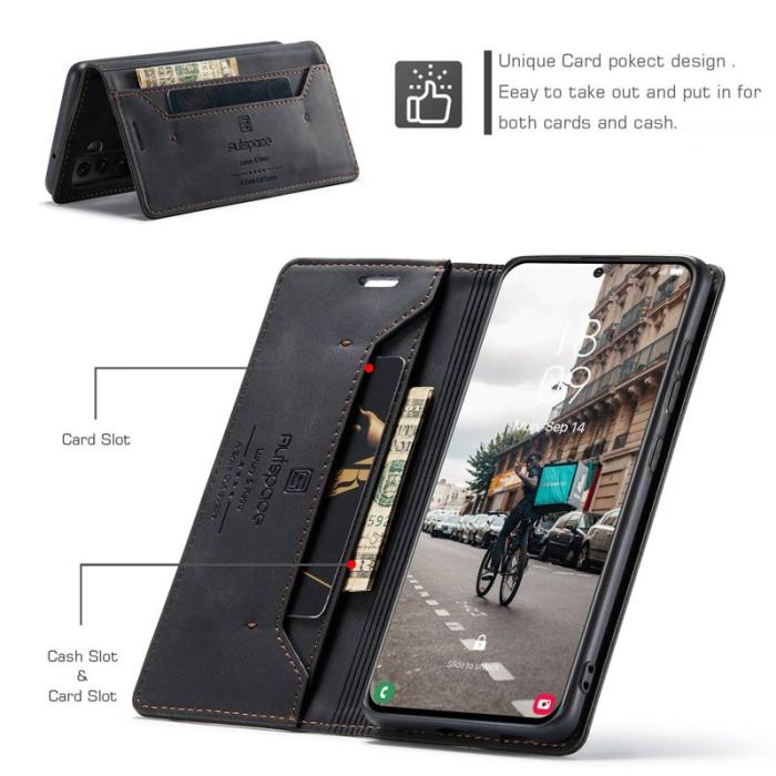 AUTSPACE - AUTSPACE A01 Fodral för Samsung Galaxy S21 FE 5G - PU Läder - Svart