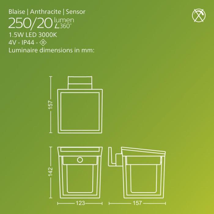 Philips - Philips Blaise Vägglampa Solcell LED 250/20lm - Svart