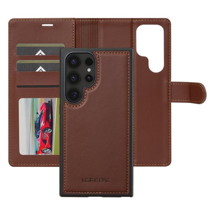 LC.imeeke - LC.IMEEKE L2 Series Samsung Galaxy S25 Ultra Plånboksfodral Konstläder - Brun
