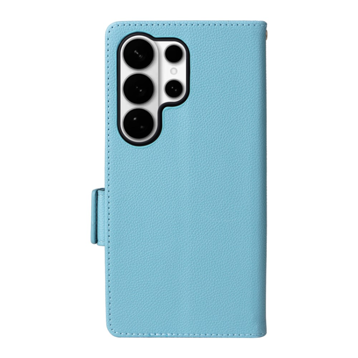 A-One Brand - Galaxy S26 Ultra Plånboksfodral Litchi Läder med Rem - Babyblå