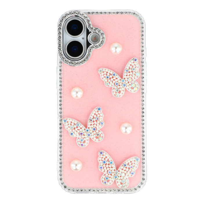 A-One Brand - iPhone 17 Mobilskal Rhinestone Edge Pearl Butterfly