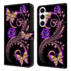 OEM - Samsung Galaxy S26 Fodral 3D M&ouml;nster PU L&auml;der - Lila Blommor