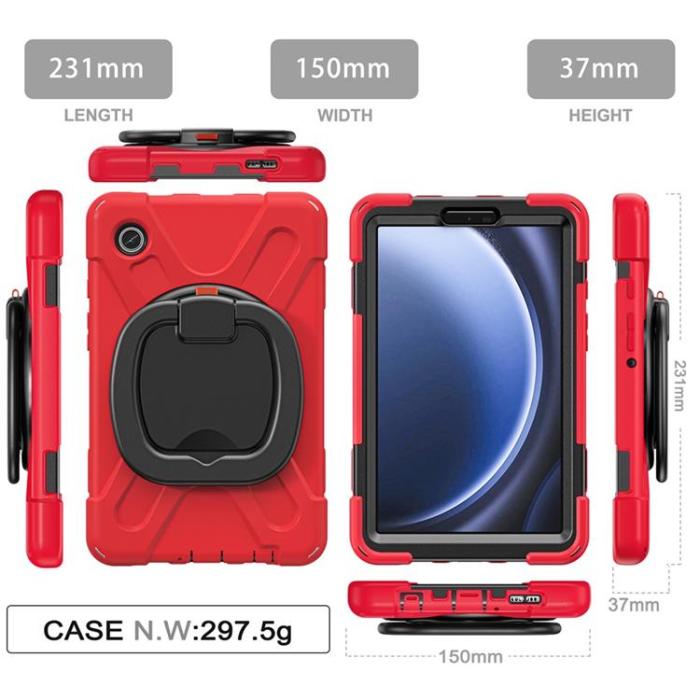 A-One Brand - Galaxy Tab A9 Skal Kickstand Handle Grip - Röd / Svart