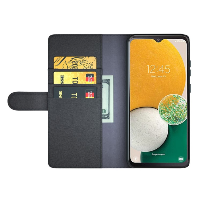 A-One Brand - Galaxy A14 5G/4G Plånboksfodral Äkta Läder Folio Flip - Svart