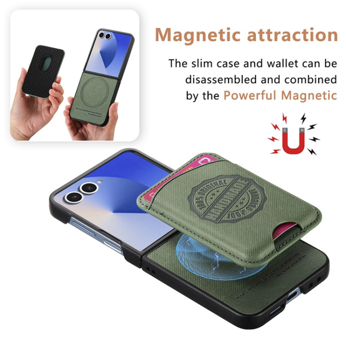 A-One Brand - Galaxy Z Flip 7 Mobilskal MagSafe Korthållare Denim Läder