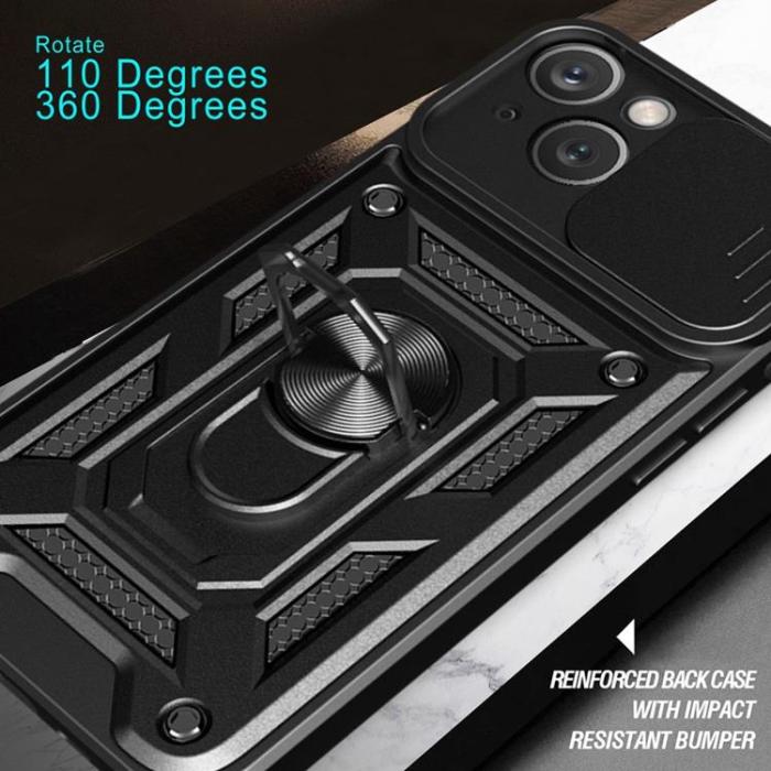 A-One Brand - iPhone 14 Skal Kameraskydd Kickstand - Svart