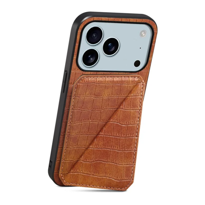 A-One Brand - iPhone 17 Pro Max Mobilskal Korthållare Crocodile Textured - Brun