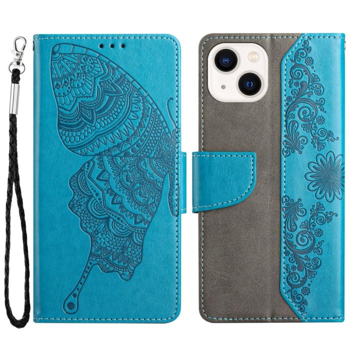 UTGATT1 - Fjärilar iPhone 13 Plånboksfodral - Blå