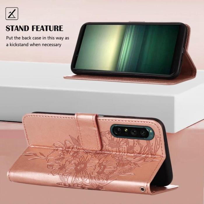 A-One Brand - Sony Xperia 1 IV Plånboksfodral Butterfly - Rosa Guld