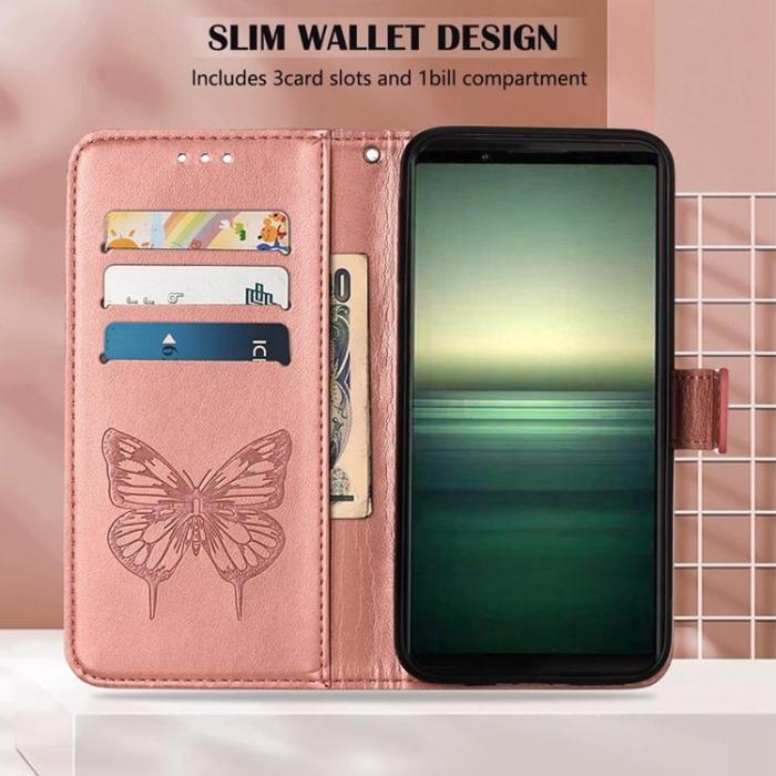 A-One Brand - Sony Xperia 1 IV Plånboksfodral Butterfly - Rosa Guld